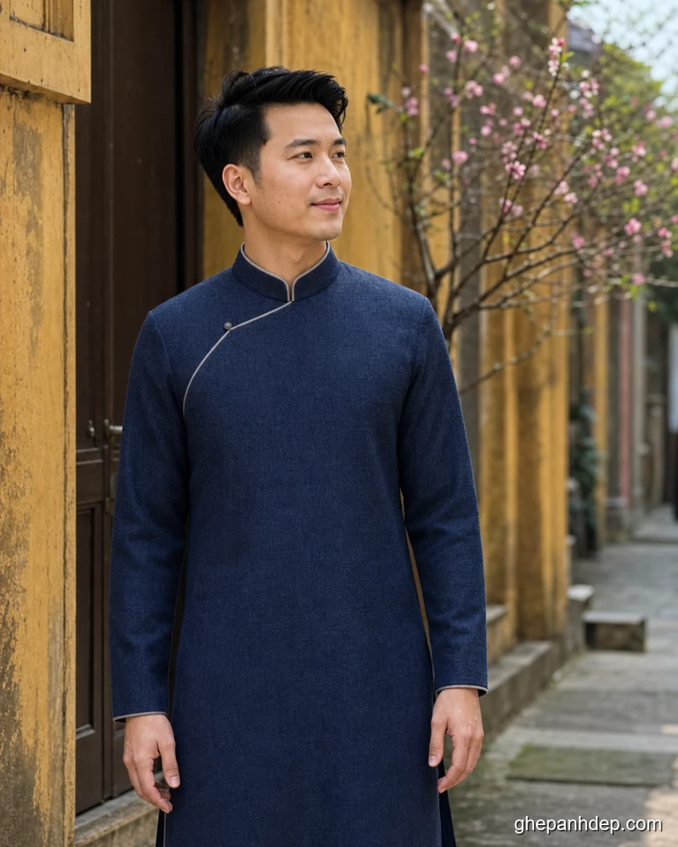 Ảnh Tết 2026 nam áo dài tweed - mẫu Ảnh Tết