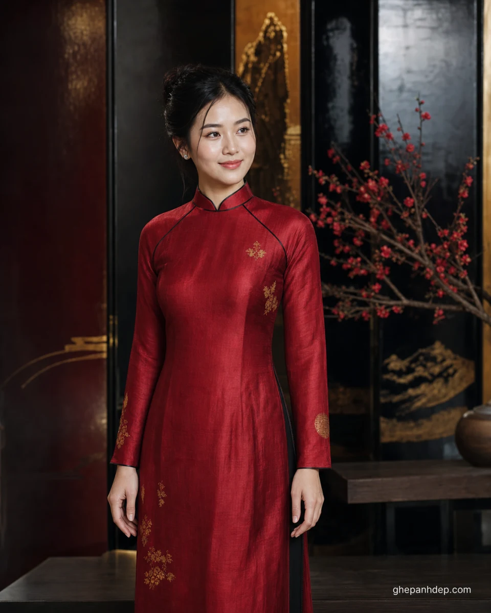 Ảnh Tết 2026 studio sơn mài - mẫu Ảnh Tết
