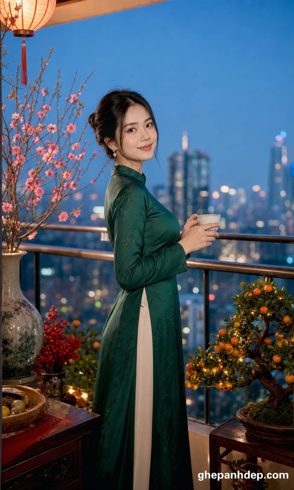Ảnh Tết 2026 ban công city view - mẫu Ảnh Tết