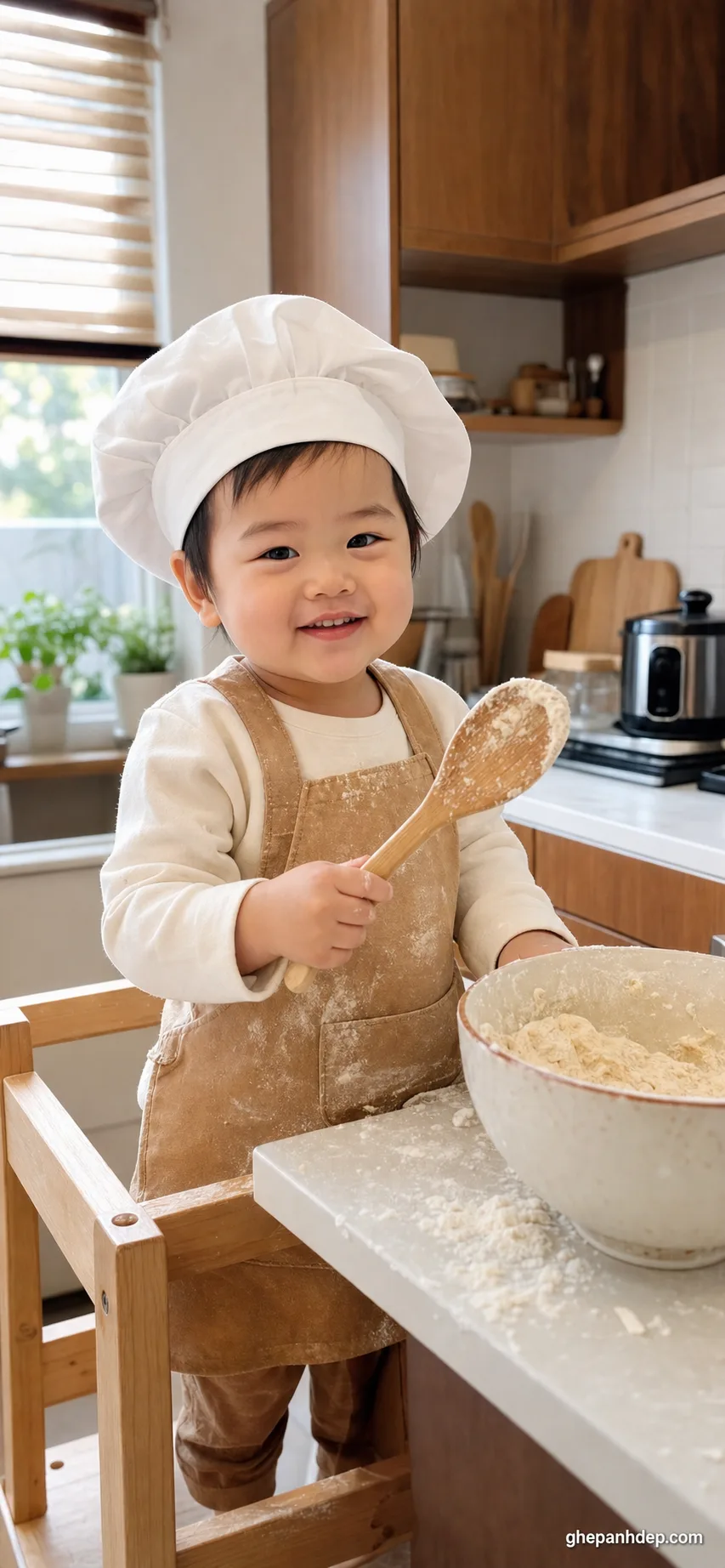 Ảnh bé đầu bếp làm bánh tại nhà - mẫu Ảnh em bé