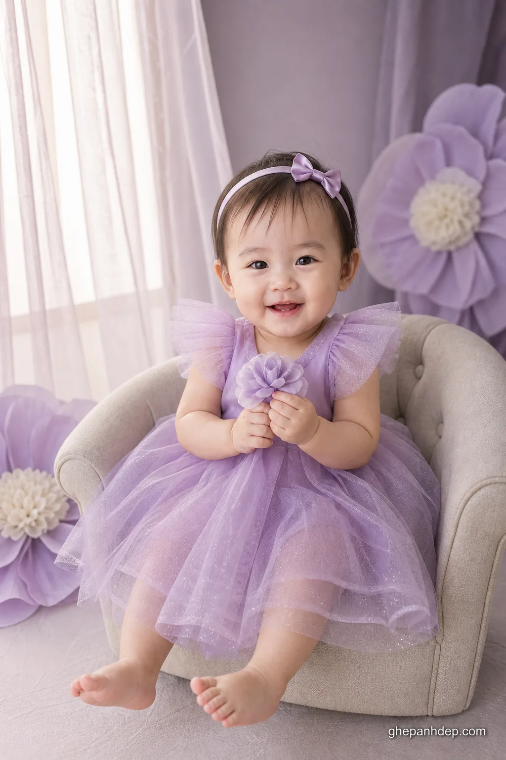 Ảnh bé gái váy tím pastel - mẫu Ảnh em bé