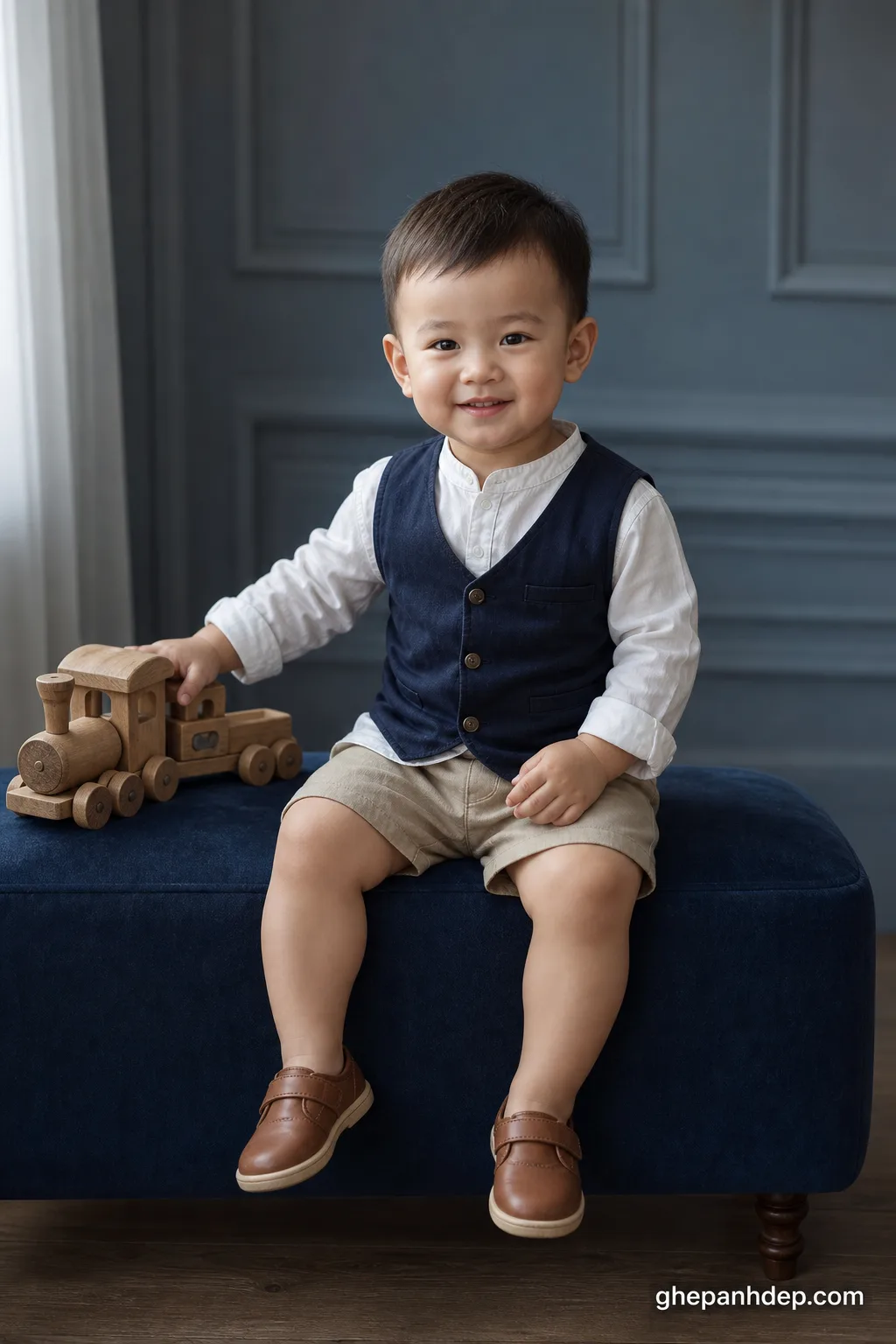 Ảnh bé trai mặc vest xanh cổ điển - mẫu Ảnh em bé