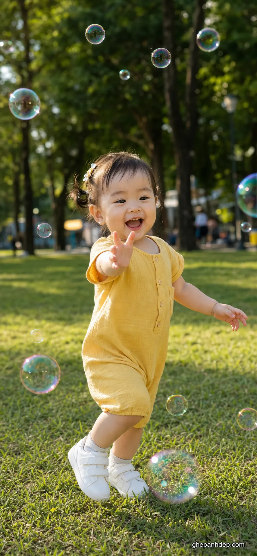 Ảnh bé chơi bong bóng ở công viên - mẫu Ảnh em bé