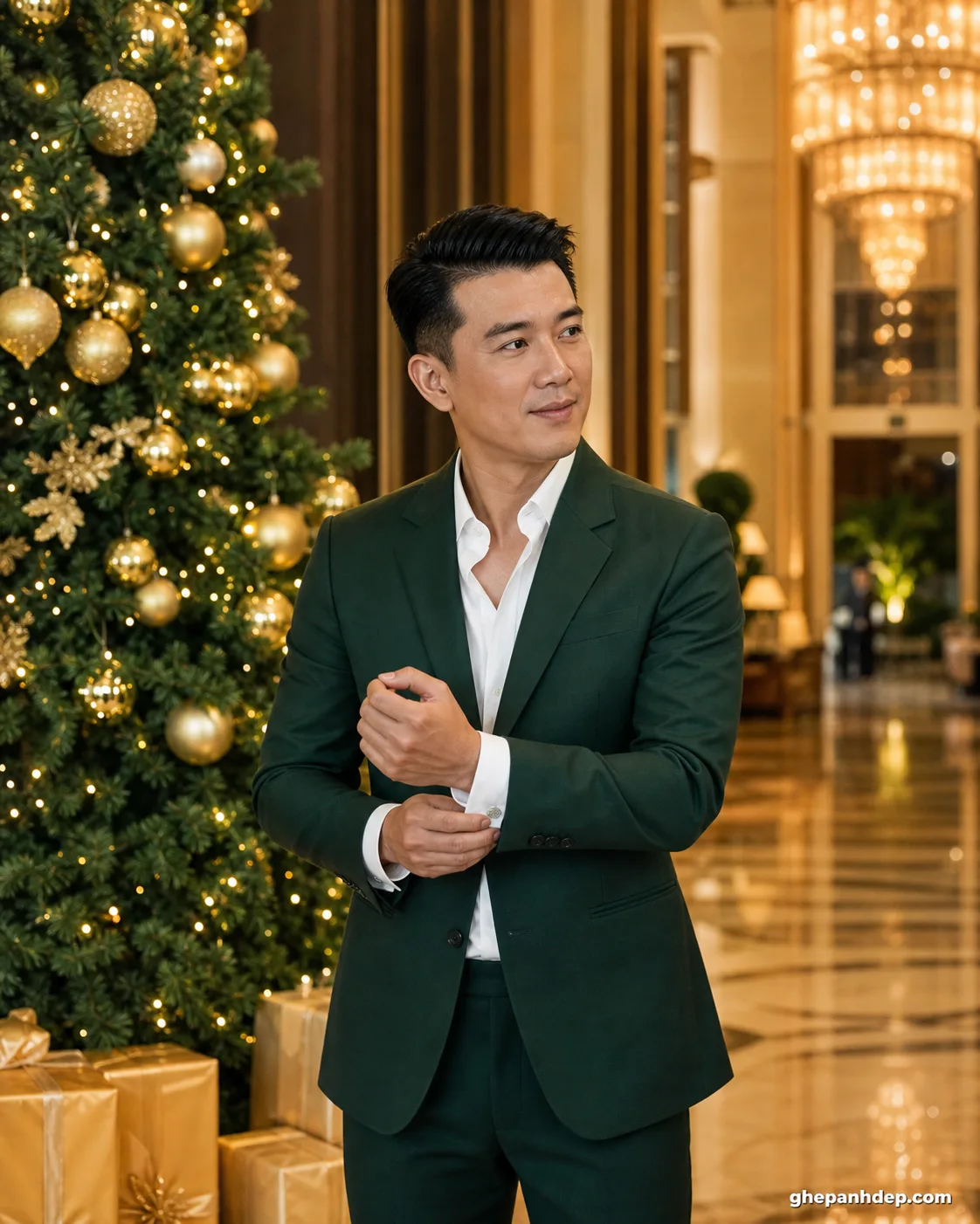 Ảnh Noel sang trọng tại sảnh khách sạn - mẫu Ảnh Noel