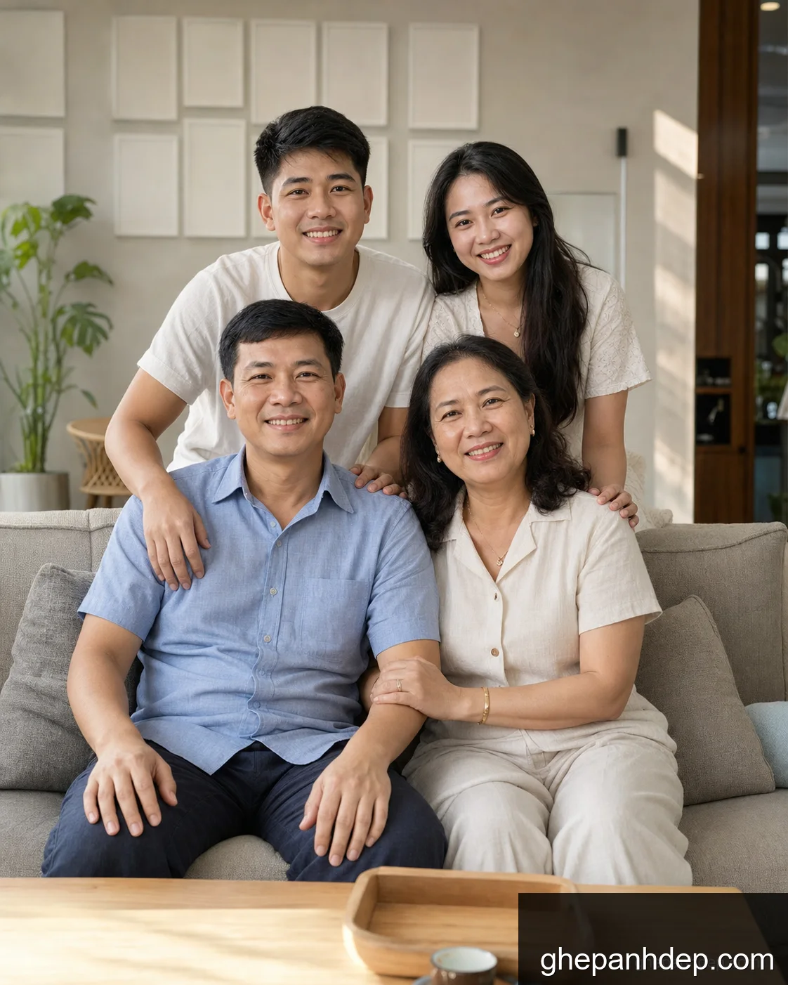 Ghép ảnh gia đình trong phòng khách - mẫu Ghép ảnh theo mẫu