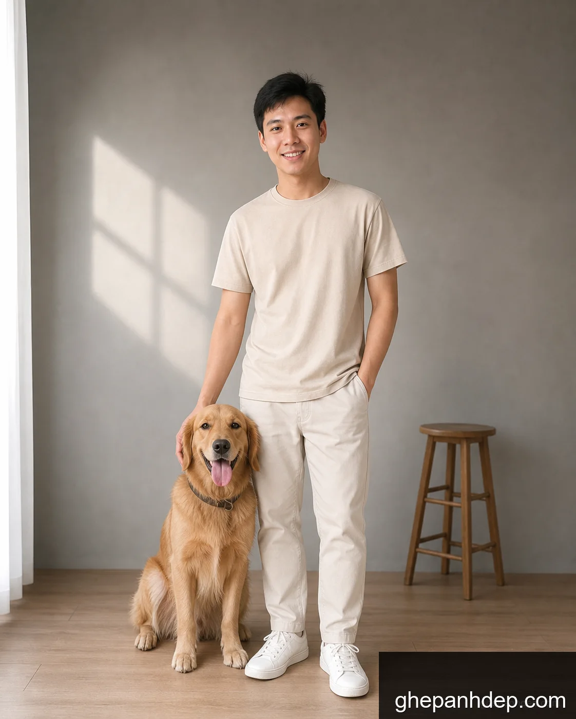 Ghép ảnh người và thú cưng studio - mẫu Ghép ảnh theo mẫu