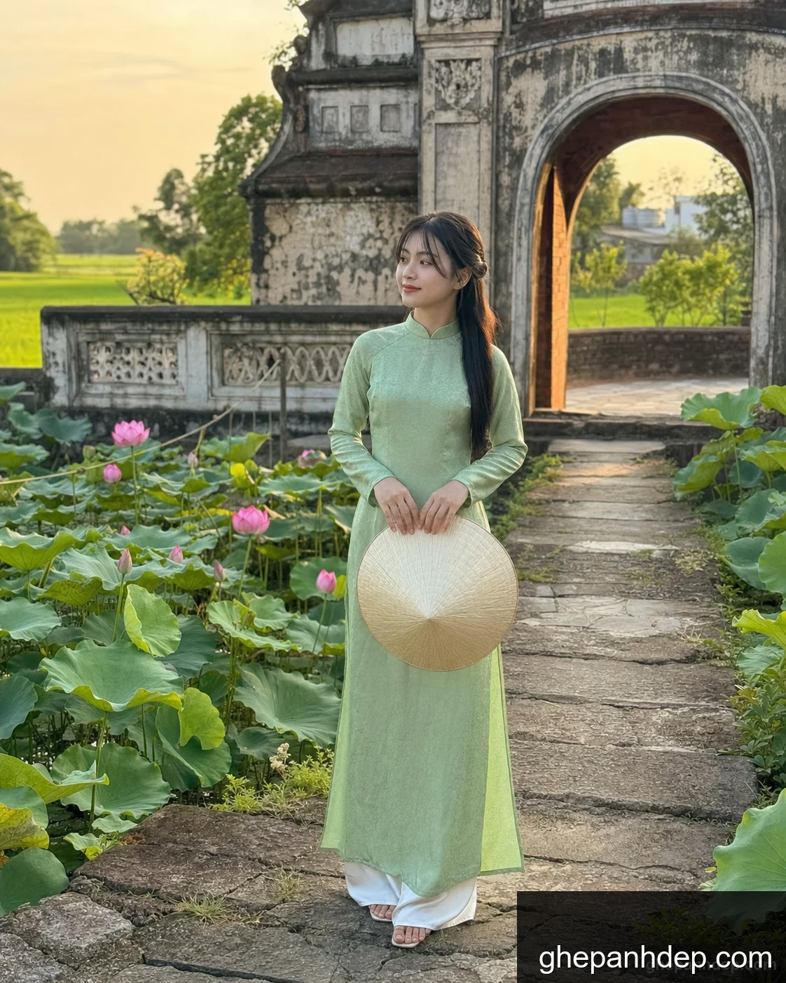 Ảnh hoa sen nón lá làng Việt - Ảnh hoa sen
