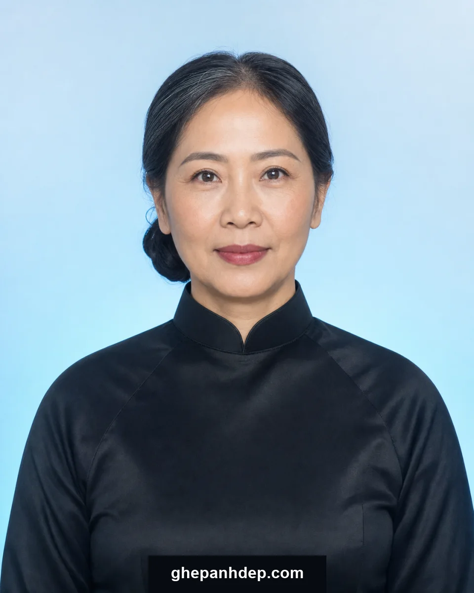 Ảnh thờ phụ nữ áo dài đen nền xanh lam - Ảnh thờ