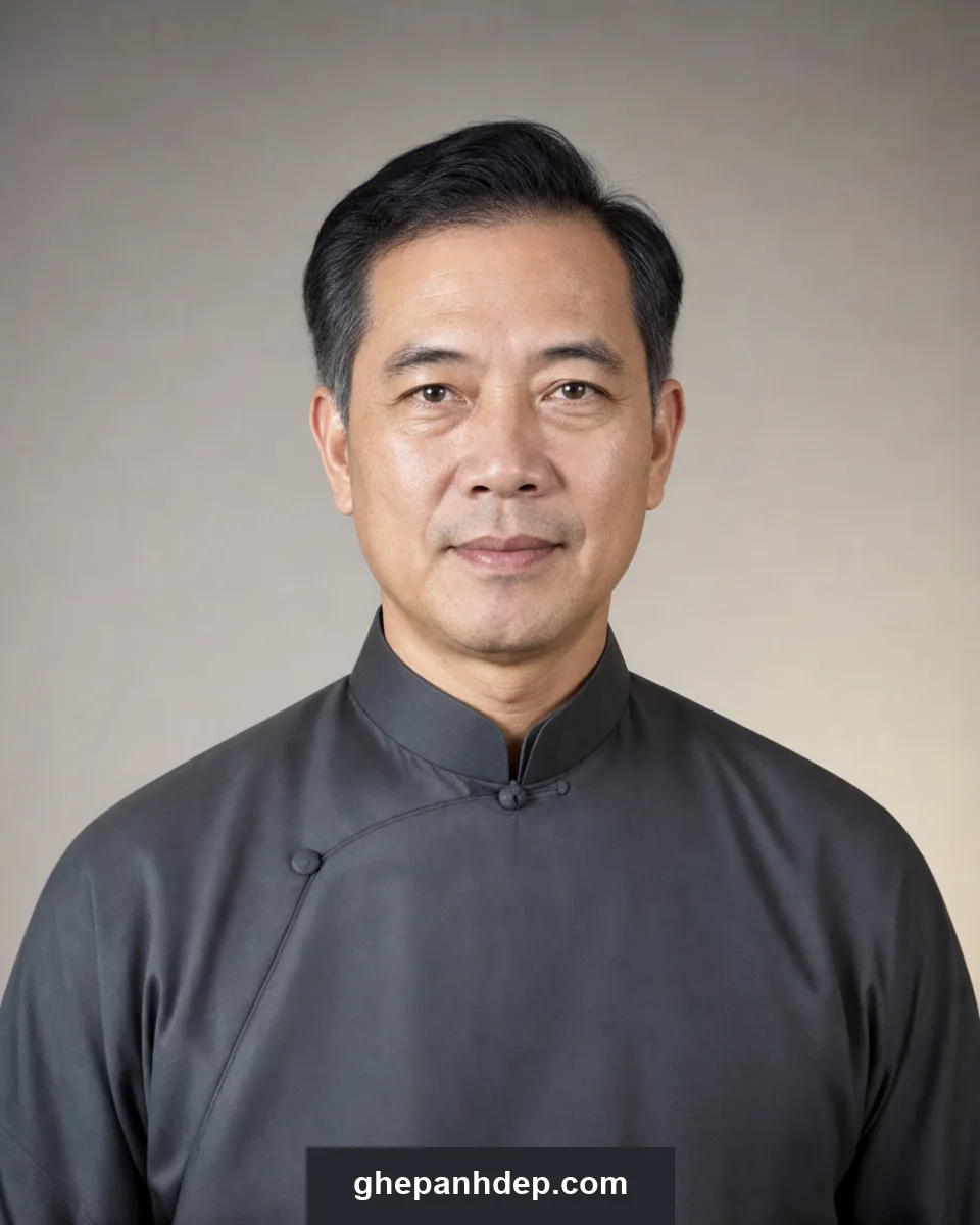 Ảnh thờ nam áo dài truyền thống màu than - Ảnh thờ