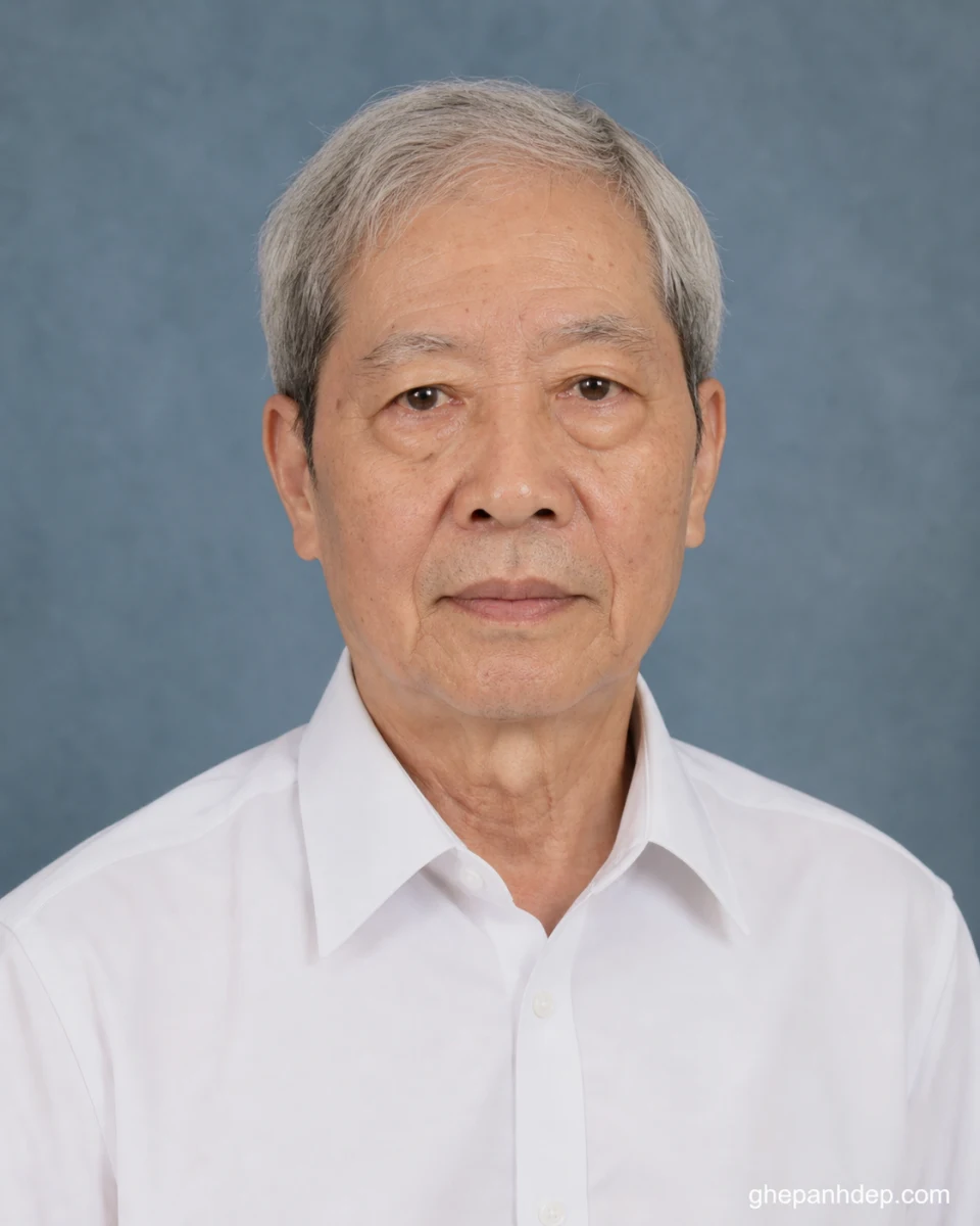 Ảnh thờ cụ ông sơ mi trắng nền xanh xám - mẫu Ảnh thờ
