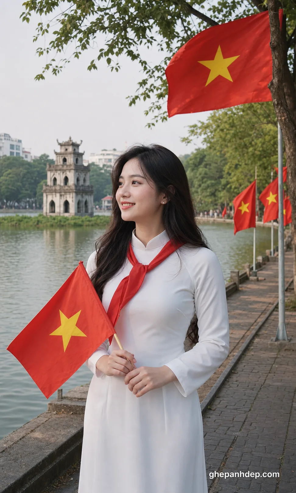 Ảnh áo dài bên Hồ Gươm ngày Quốc khánh - mẫu Ảnh 30/4 - 2/9