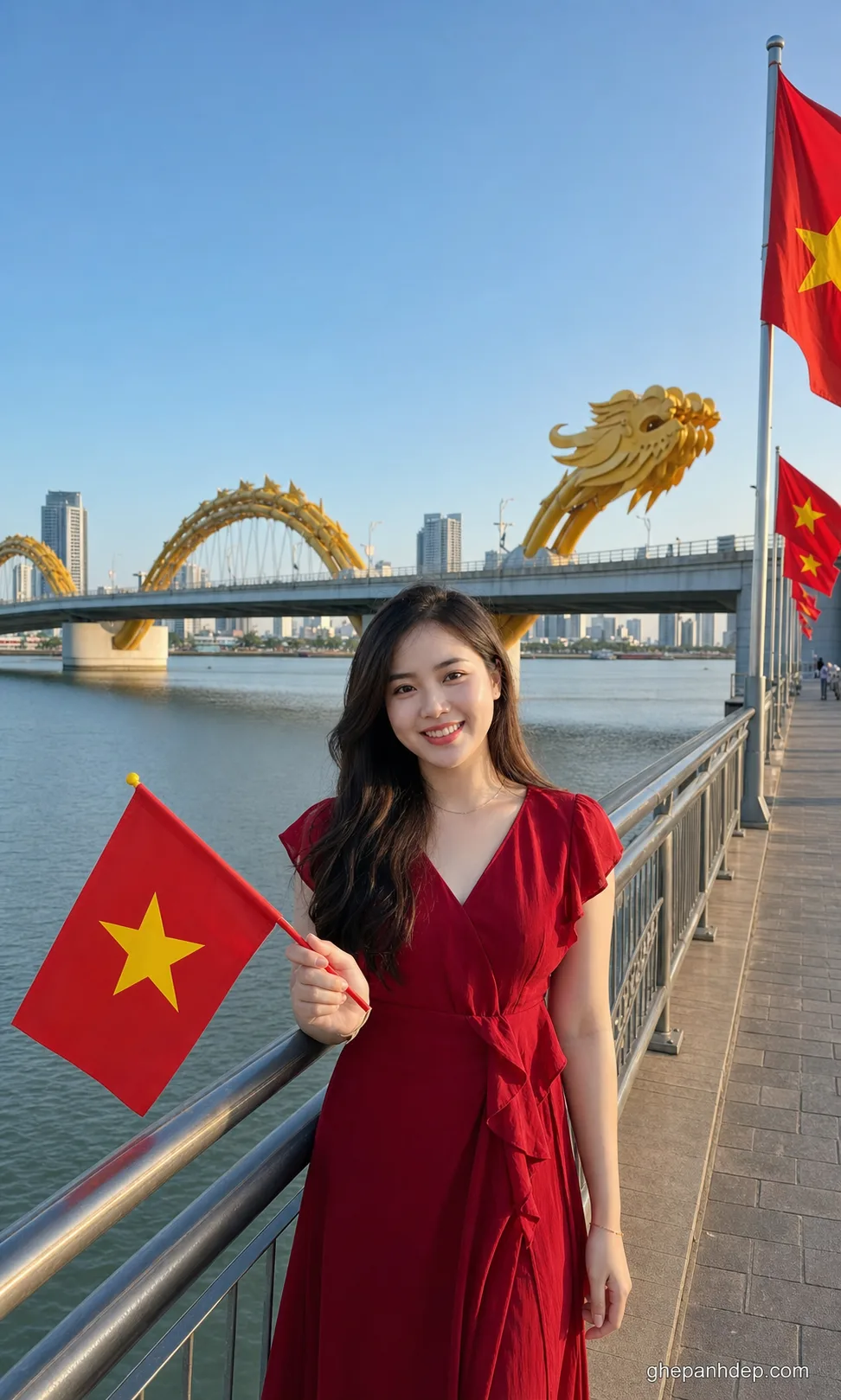 Ảnh ngày lễ bên Cầu Rồng Đà Nẵng - mẫu Ảnh 30/4 - 2/9