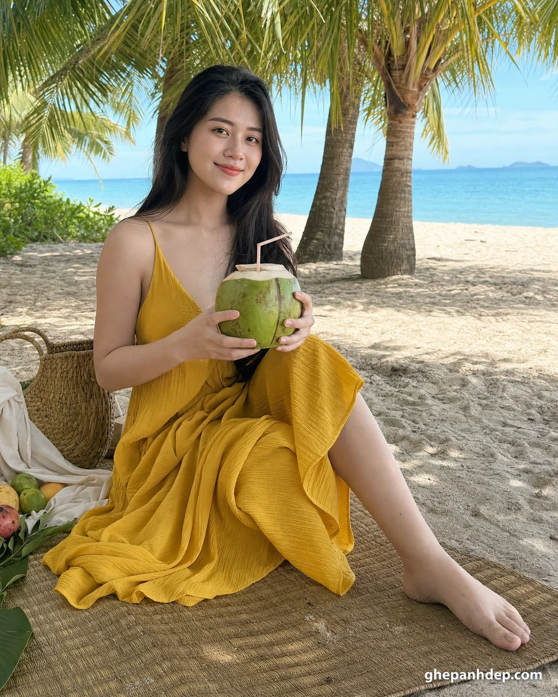 Ảnh picnic đi biển dưới bóng dừa - mẫu Ảnh đi biển