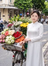 Mẫu mùa thu áo dài bên xe hoa - ảnh tham khảo 1 cho ẢNH MÙA THU