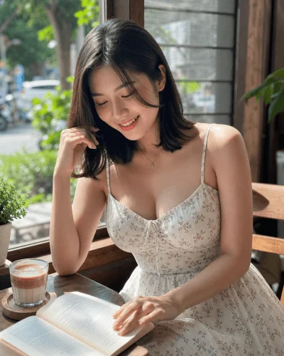 Cô gái váy hoa trắng bên cửa sổ quán cà phê - Ảnh 2