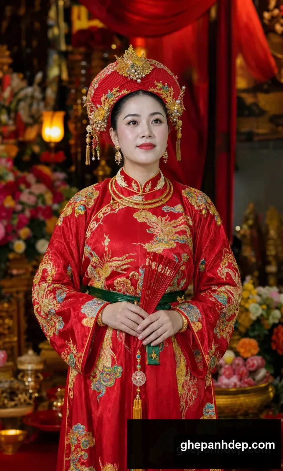 Ảnh Hầu Đồng áo đỏ nghi lễ - mẫu Ảnh Hầu Đồng