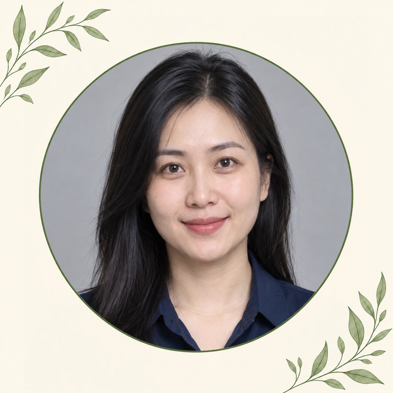 Kết quả chân dung lồng dưới khung tròn lá xanh, không che viền hoặc để hở hai bên